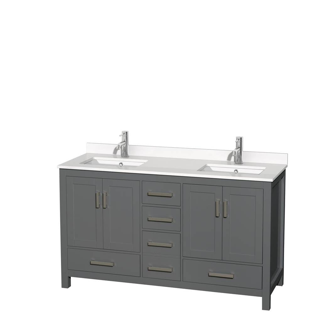 Wyndham Collection - Sheffield 60 Inch Double Bathroom Vanity in Dark Gray, White Quartz Countertop, Undermount Square Sinks, No Mirror - Dark Gray