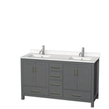 Wyndham Collection - Sheffield 60 Inch Double Bathroom Vanity in Dark Gray, White Quartz Countertop, Undermount Square Sinks, No Mirror - Dark Gray