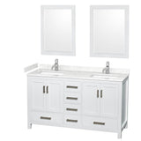 Wyndham Collection - Sheffield 60 Inch Double Bathroom Vanity in White, Carrara Cultured Marble Countertop, Undermount Square Sinks, 24 Inch Mirrors