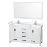 Wyndham Collection - Sheffield 60 Inch Double Bathroom Vanity in White, Carrara Cultured Marble Countertop, Undermount Square Sinks, 58 Inch Mirror