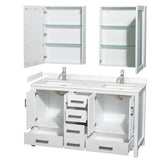 Sheffield 60 Inch Double Bathroom Vanity in White, Carrara Cultured Marble Countertop, Undermount Square Sinks, Medicine Cabinets