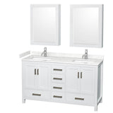 Wyndham Collection - Sheffield 60 Inch Double Bathroom Vanity in White, Carrara Cultured Marble Countertop, Undermount Square Sinks, Medicine Cabinets