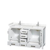 Sheffield 60 Inch Double Bathroom Vanity in White, Carrara Cultured Marble Countertop, Undermount Square Sinks, No Mirror