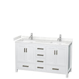 Wyndham Collection - Sheffield 60 Inch Double Bathroom Vanity in White, Carrara Cultured Marble Countertop, Undermount Square Sinks, No Mirror