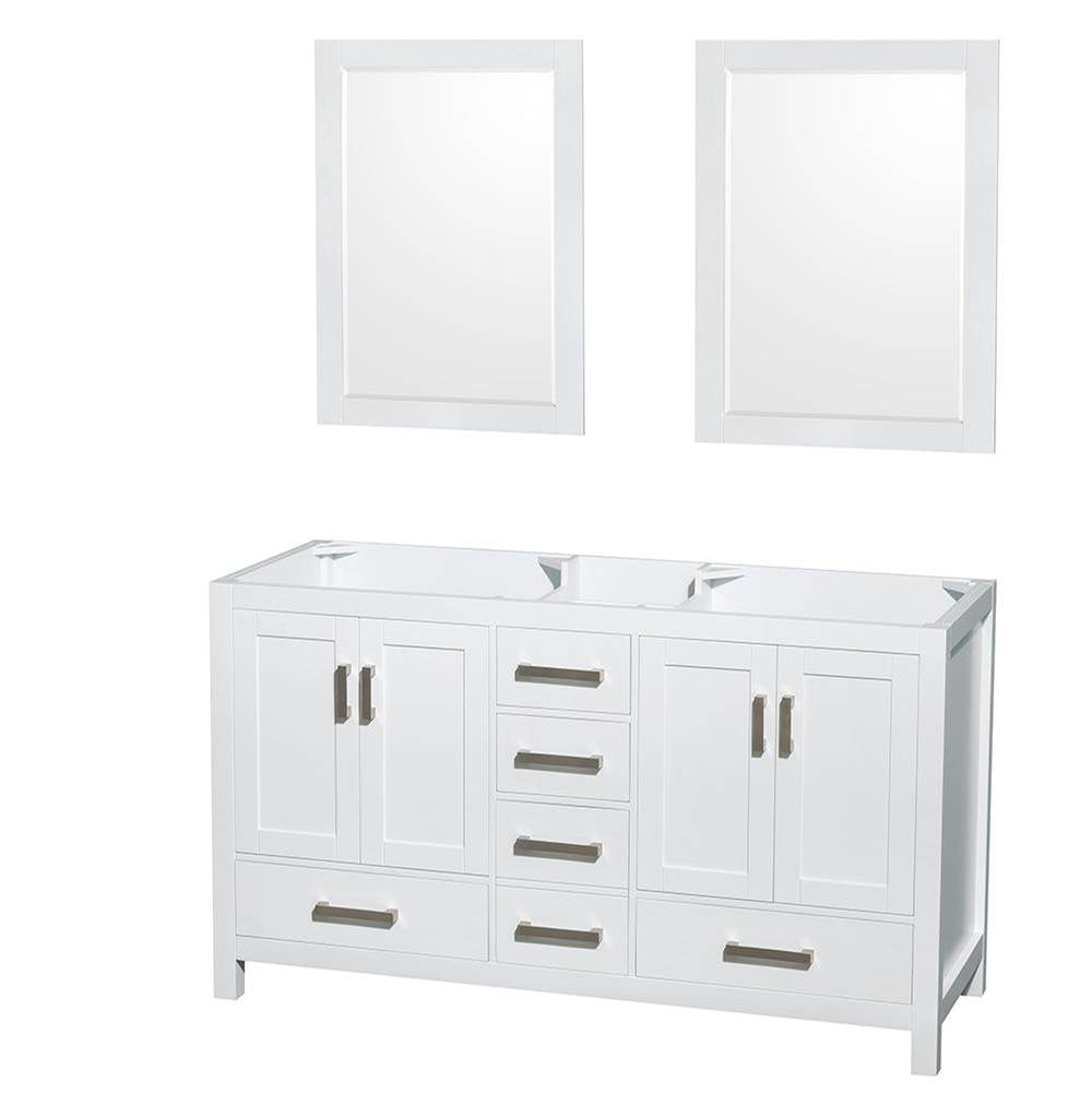 Wyndham Collection - Sheffield 60 Inch Double Bathroom Vanity in White, No Countertop, No Sinks, and 24 Inch Mirrors - White