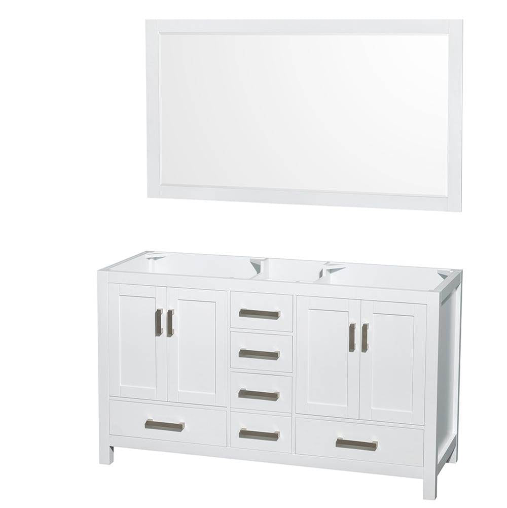 Wyndham Collection - Sheffield 60 Inch Double Bathroom Vanity in White, No Countertop, No Sinks, and 58 Inch Mirror - White