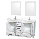 Sheffield 60 Inch Double Bathroom Vanity in White, White Cultured Marble Countertop, Undermount Square Sinks, 24 Inch Mirrors