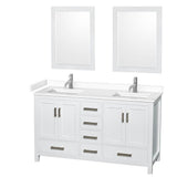Wyndham Collection - Sheffield 60 Inch Double Bathroom Vanity in White, White Cultured Marble Countertop, Undermount Square Sinks, 24 Inch Mirrors
