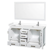 Sheffield 60 Inch Double Bathroom Vanity in White, White Cultured Marble Countertop, Undermount Square Sinks, 58 Inch Mirror
