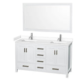 Wyndham Collection - Sheffield 60 Inch Double Bathroom Vanity in White, White Cultured Marble Countertop, Undermount Square Sinks, 58 Inch Mirror
