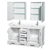 Sheffield 60 Inch Double Bathroom Vanity in White, White Cultured Marble Countertop, Undermount Square Sinks, Medicine Cabinets