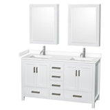 Wyndham Collection - Sheffield 60 Inch Double Bathroom Vanity in White, White Cultured Marble Countertop, Undermount Square Sinks, Medicine Cabinets