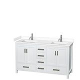 Wyndham Collection - Sheffield 60 Inch Double Bathroom Vanity in White, White Cultured Marble Countertop, Undermount Square Sinks, No Mirror