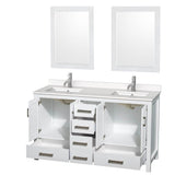 Sheffield 60 Inch Double Bathroom Vanity in Gray, White Quartz Countertop, Undermount Square Sinks, 24 Inch Mirrors