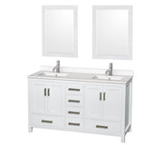 Wyndham Collection - Sheffield 60 Inch Double Bathroom Vanity in White, White Quartz Countertop, Undermount Square Sinks, 24 Inch Mirrors - White