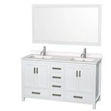Wyndham Collection - Sheffield 60 Inch Double Bathroom Vanity in White, White Quartz Countertop, Undermount Square Sinks, 58 Inch Mirror - White