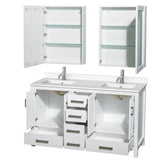 Sheffield 60 Inch Double Bathroom Vanity in Gray, White Quartz Countertop, Undermount Square Sinks, Medicine Cabinets