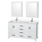 Wyndham Collection - Sheffield 60 Inch Double Bathroom Vanity in White, White Quartz Countertop, Undermount Square Sinks, Medicine Cabinets - White
