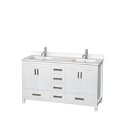 Wyndham Collection - Sheffield 60 Inch Double Bathroom Vanity in White, White Quartz Countertop, Undermount Square Sinks, No Mirror - White