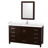Wyndham Collection - Sheffield 60 Inch Single Bathroom Vanity in Espresso, Carrara Cultured Marble Countertop, Undermount Square Sink, Medicine Cabinet