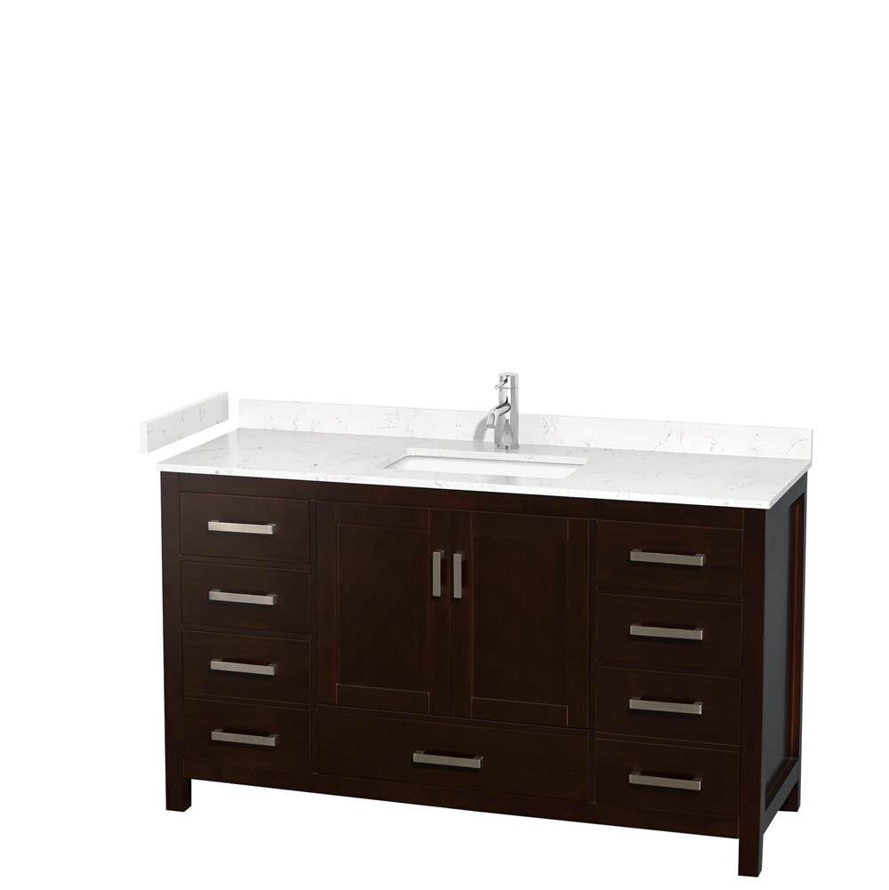 Wyndham Collection - Sheffield 60 Inch Single Bathroom Vanity in Espresso, Carrara Cultured Marble Countertop, Undermount Square Sink, No Mirror