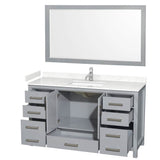 Sheffield 60 Inch Single Bathroom Vanity in Gray, Carrara Cultured Marble Countertop, Undermount Square Sink, 58 Inch Mirror