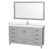 Wyndham Collection - Sheffield 60 Inch Single Bathroom Vanity in Gray, Carrara Cultured Marble Countertop, Undermount Square Sink, 58 Inch Mirror