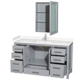Sheffield 60 Inch Single Bathroom Vanity in Gray, Carrara Cultured Marble Countertop, Undermount Square Sink, Medicine Cabinet