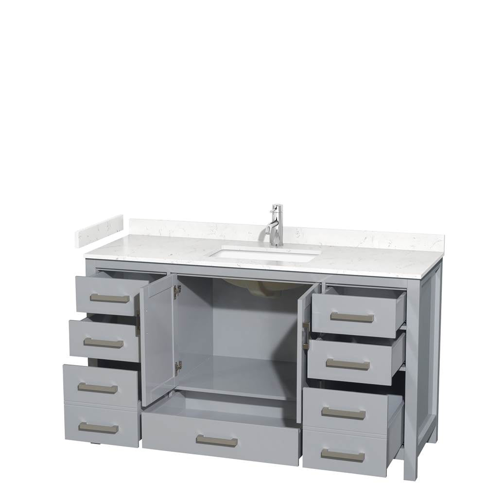 Sheffield 60 Inch Single Bathroom Vanity in Gray, Carrara Cultured Marble Countertop, Undermount Square Sink, No Mirror