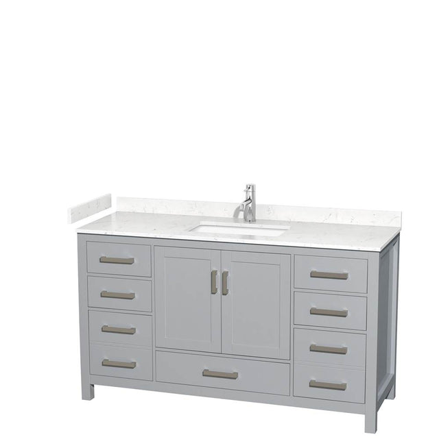 Wyndham Collection - Sheffield 60 Inch Single Bathroom Vanity in Gray, Carrara Cultured Marble Countertop, Undermount Square Sink, No Mirror