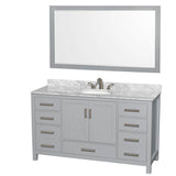 Wyndham Collection - Sheffield 60 Inch Single Bathroom Vanity in Gray, White Carrara Marble Countertop, Undermount Oval Sink, and 58 Inch Mirror - Gray