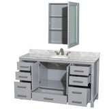 Sheffield 60 Inch Single Bathroom Vanity in Espresso, White Carrara Marble Countertop, Undermount Oval Sink, and Medicine Cabinet