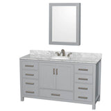 Wyndham Collection - Sheffield 60 Inch Single Bathroom Vanity in Gray, White Carrara Marble Countertop, Undermount Oval Sink, and Medicine Cabinet - Gray
