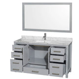 Sheffield 60 Inch Single Bathroom Vanity in Espresso, White Carrara Marble Countertop, Undermount Square Sink, and 58 Inch Mirror