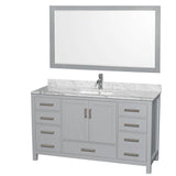 Wyndham Collection - Sheffield 60 Inch Single Bathroom Vanity in Gray, White Carrara Marble Countertop, Undermount Square Sink, and 58 Inch Mirror - Gray