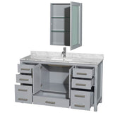 Sheffield 60 Inch Single Bathroom Vanity in Espresso, White Carrara Marble Countertop, Undermount Square Sink, and Medicine Cabinet