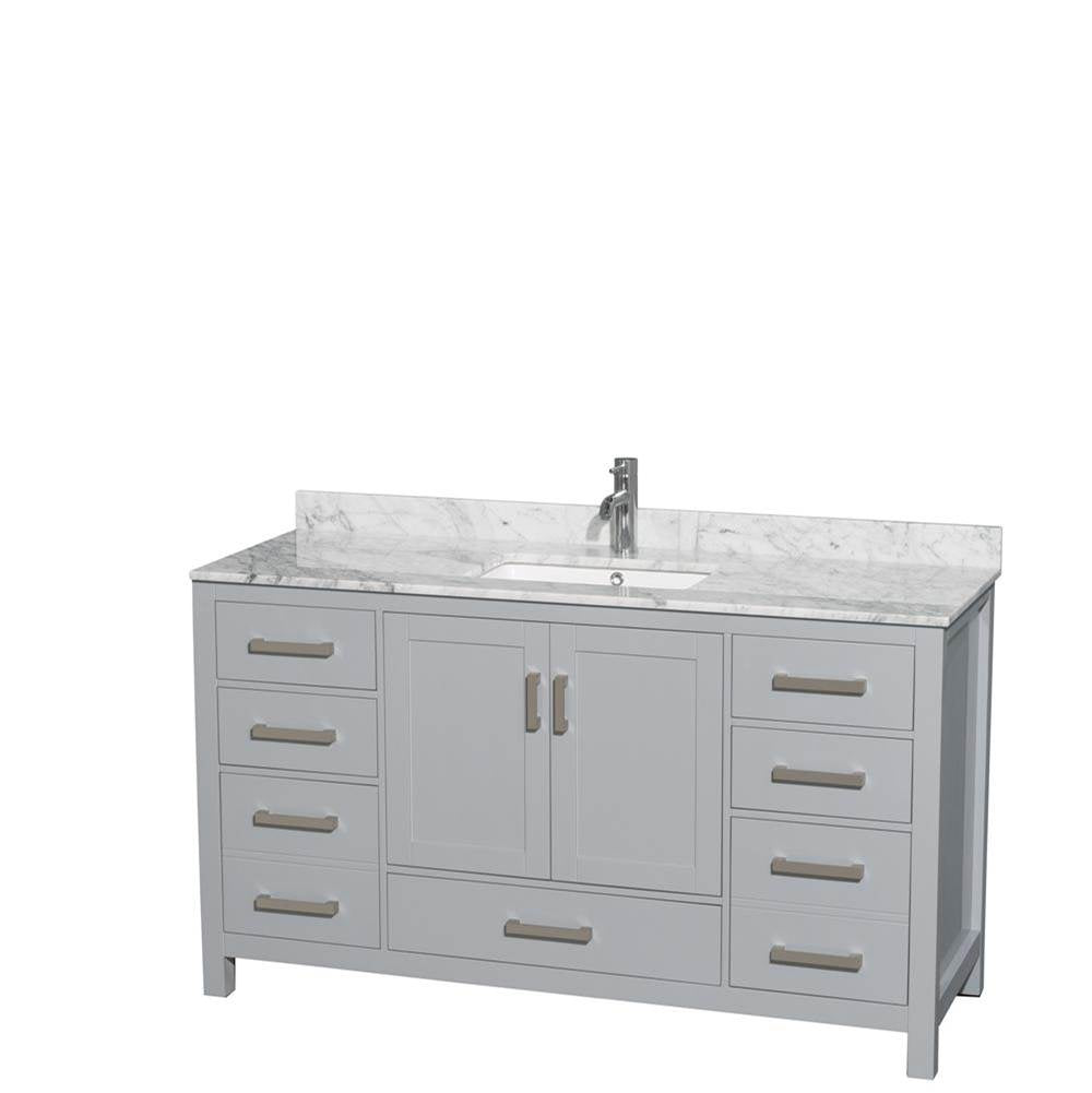 Wyndham Collection - Sheffield 60 Inch Single Bathroom Vanity in Gray, White Carrara Marble Countertop, Undermount Square Sink, and No Mirror - Gray