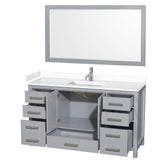 Sheffield 60 Inch Single Bathroom Vanity in Gray, White Cultured Marble Countertop, Undermount Square Sink, 58 Inch Mirror