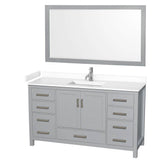 Wyndham Collection - Sheffield 60 Inch Single Bathroom Vanity in Gray, White Cultured Marble Countertop, Undermount Square Sink, 58 Inch Mirror