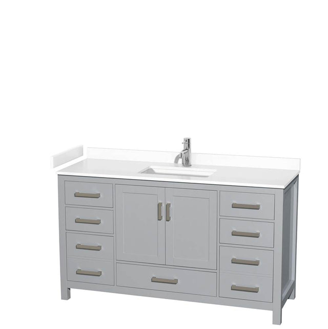 Wyndham Collection - Sheffield 60 Inch Single Bathroom Vanity in Gray, White Cultured Marble Countertop, Undermount Square Sink, No Mirror