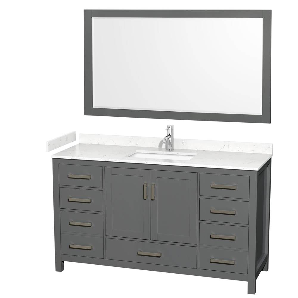 Wyndham Collection - Sheffield 60 Inch Single Bathroom Vanity in Dark Gray, Carrara Cultured Marble Countertop, Undermount Square Sink, 58 Inch Mirror
