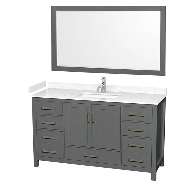 Wyndham Collection - Sheffield 60 Inch Single Bathroom Vanity in Dark Gray, Carrara Cultured Marble Countertop, Undermount Square Sink, 58 Inch Mirror
