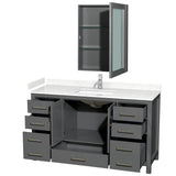 Sheffield 60 Inch Single Bathroom Vanity in Dark Gray, Carrara Cultured Marble Countertop, Undermount Square Sink, Medicine Cabinet