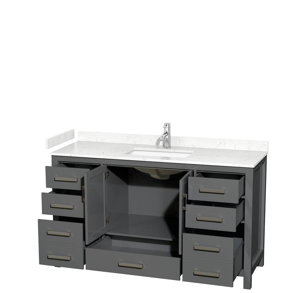 Sheffield 60 Inch Single Bathroom Vanity in Dark Gray, Carrara Cultured Marble Countertop, Undermount Square Sink, No Mirror
