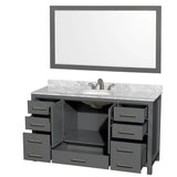 Sheffield 60 Inch Single Bathroom Vanity in Espresso, White Carrara Marble Countertop, Undermount Oval Sink, and 58 Inch Mirror