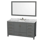 Wyndham Collection - Sheffield 60 Inch Single Bathroom Vanity in Dark Gray, White Carrara Marble Countertop, Undermount Oval Sink, and 58 Inch Mirror - Dark Gray
