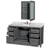 Sheffield 60 Inch Single Bathroom Vanity in Espresso, White Carrara Marble Countertop, Undermount Oval Sink, and Medicine Cabinet