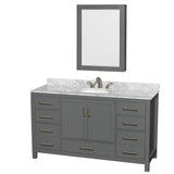 Wyndham Collection - Sheffield 60 Inch Single Bathroom Vanity in Dark Gray, White Carrara Marble Countertop, Undermount Oval Sink, and Medicine Cabinet - Dark Gray