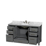 Sheffield 60 Inch Single Bathroom Vanity in Espresso, White Carrara Marble Countertop, Undermount Oval Sink, and No Mirror