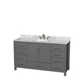 Wyndham Collection - Sheffield 60 Inch Single Bathroom Vanity in Dark Gray, White Carrara Marble Countertop, Undermount Oval Sink, and No Mirror - Dark Gray